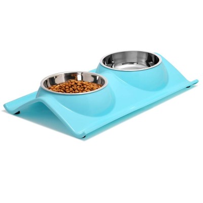 Double Dog Cat Bowls Premium Stainless Steel Pet Bowls No-Spill Resin Station, Food Water Feeder Cats Small Dogs